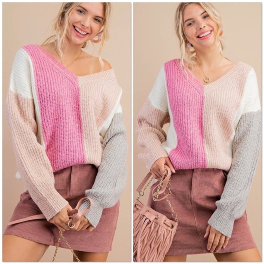 💥💥!!! SALE  -- HOST PICK KORI MAUVE COLOR BLOCK V NECK SWEATER